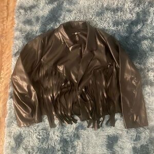 Chic Black Faux Leather Fringe Jacket